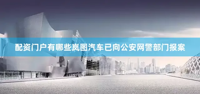 配资门户有哪些岚图汽车已向公安网警部门报案